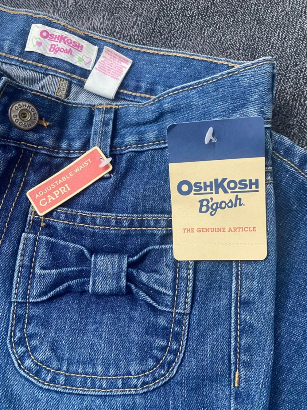 NWT OshKosh B'gosh Girls Butterfly Embroidered Denim Capris Bow Pockets Y2K SZ 8